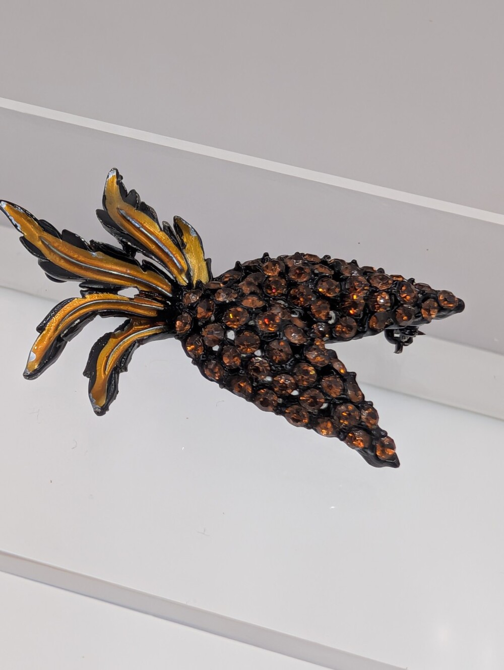 VINTAGE BSK Pinecone Brooch Pin | Autumn Amber Rhinestone Cluster | Signed C34